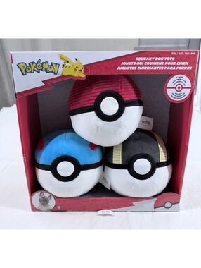 Pokémon Squeaky Dog Toys Set of 3 Plush Poké Ball Toys 6-inch Soft Lightweight